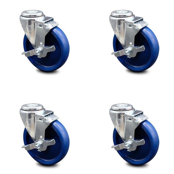 5 Inch Solid Polyurethane Wheel Swivel Bolt Hole Caster Set with Brake SCC